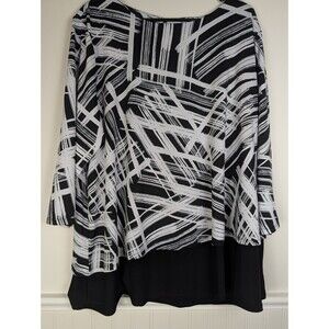 Cocomo Tunic Top Womens 3X Black White Geometric Stretchy Blouse Comfy Office
